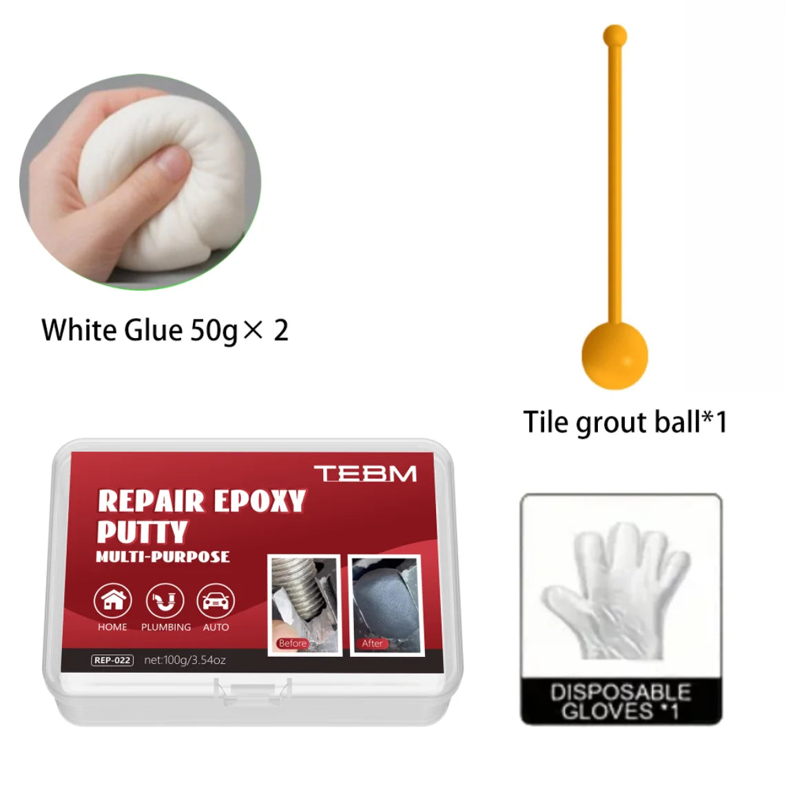 High Strength Epoxy Putty, Waterproof & Heat Resistant Repair Adhesive, Hand-Kneadable, White & Black Options, for Plumbing, Aut