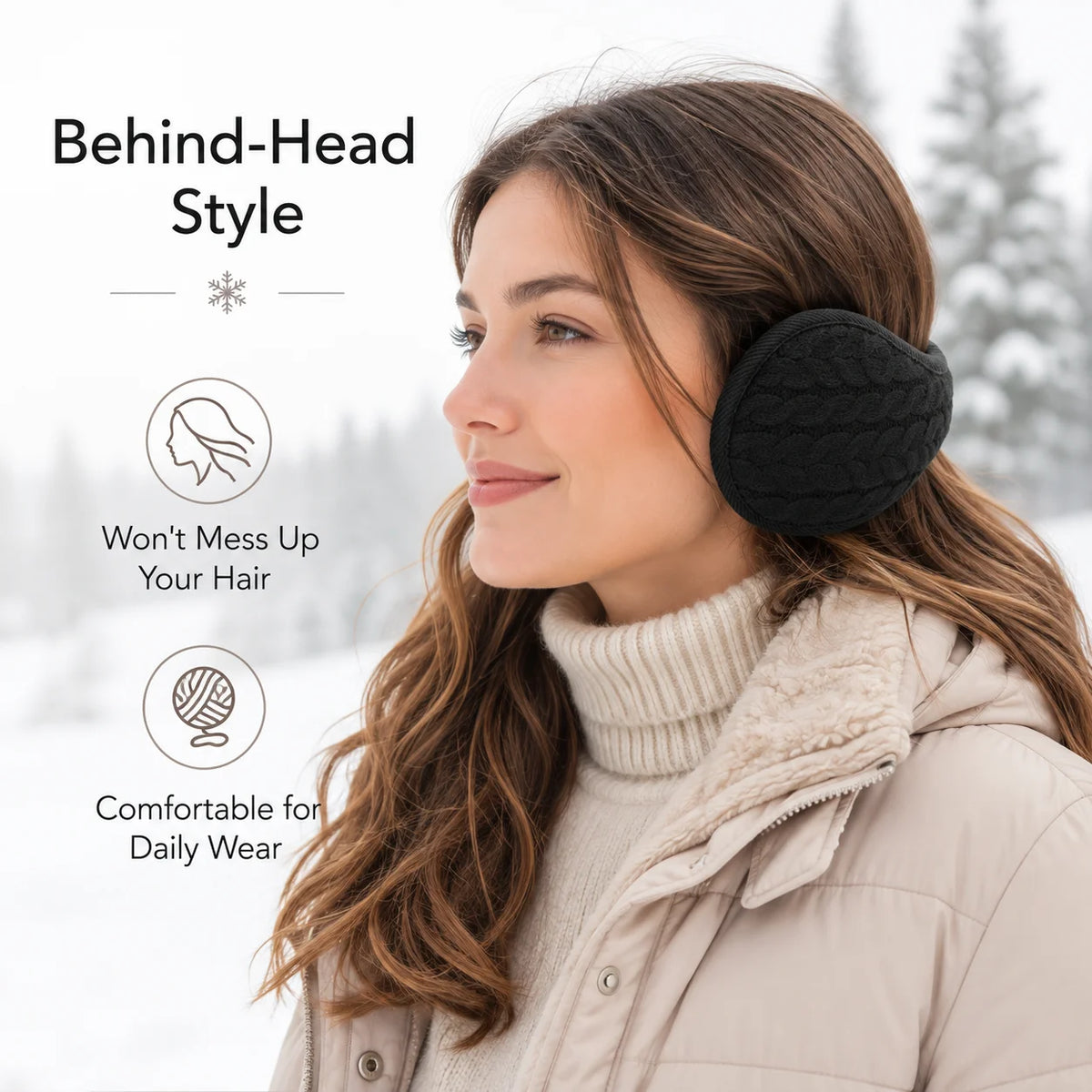 Unisex Knit Behind-Head Winter Earmuffs — 1 Pair