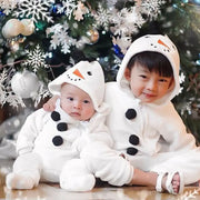 0-3Y Infant White Fleece Jumpsuit Long Sleeve Zipper Open Front Hoode Rompers Christmas Snowman Baby Outfits