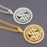 Big Rotatable US Dollar Money Sign Pendant Necklace Men Rapper Hip Hop Punk Long Chain Necklace Women Statement Necklace Gift
