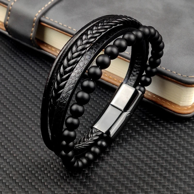 2025 Luxury Charm Stainless Steel Men's Natural Stone Bracelet Bracelet High Quality Magnet Clasp Christmas Gift