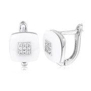 Fashion Square Stud Earrings Ceramic AAA Cubic Zirconia Silver Color Simple U Shape Korean Earrings For Women Send Friend