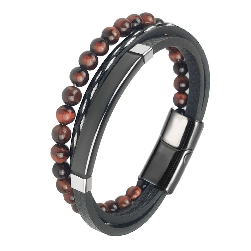 2025 Luxury Charm Stainless Steel Men's Natural Stone Bracelet Bracelet High Quality Magnet Clasp Christmas Gift