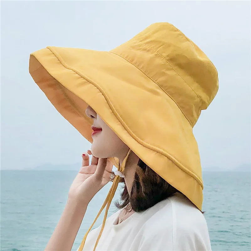 K22 Bucket Hat Fashion All-match Women's Panama Summer Hat Big Brim Sun Hat Double-Sided Fisherman Hat Sun Protection Sun Visor