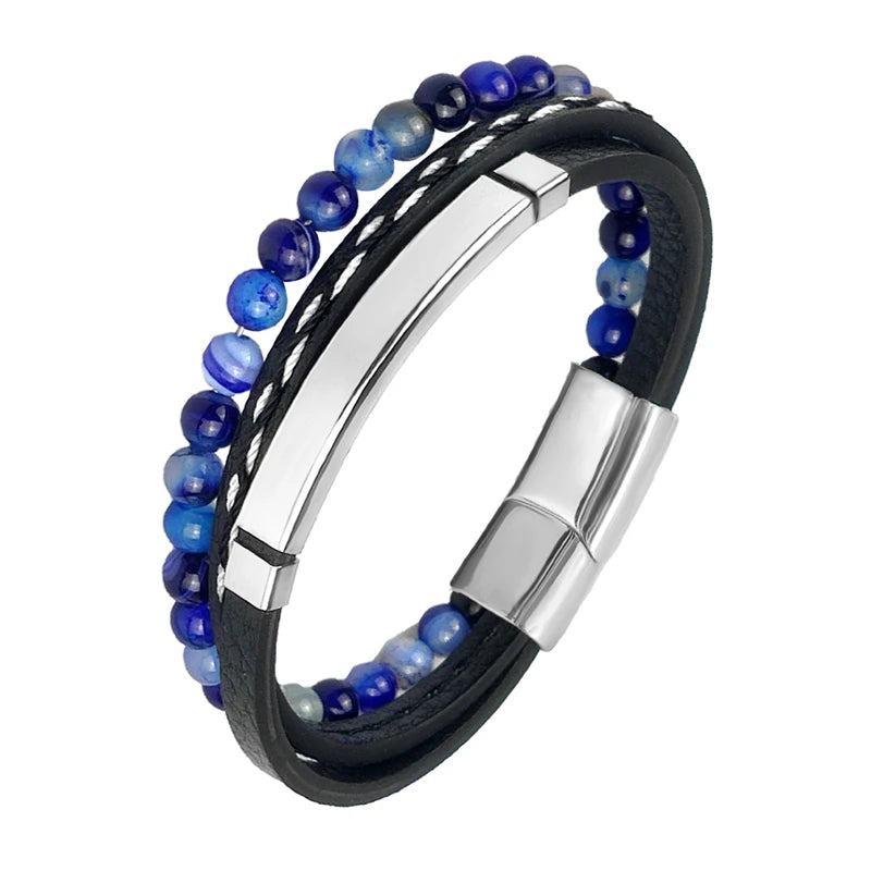 2025 Luxury Charm Stainless Steel Men's Natural Stone Bracelet Bracelet High Quality Magnet Clasp Christmas Gift