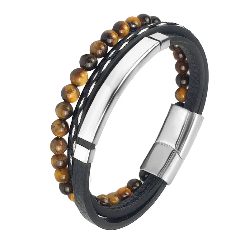 2025 Luxury Charm Stainless Steel Men's Natural Stone Bracelet Bracelet High Quality Magnet Clasp Christmas Gift