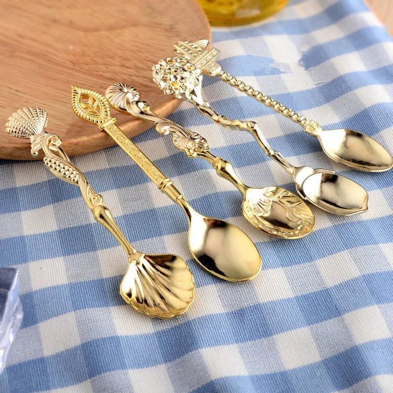 Vintage Carved Coffee Spoon Set, 5-Piece