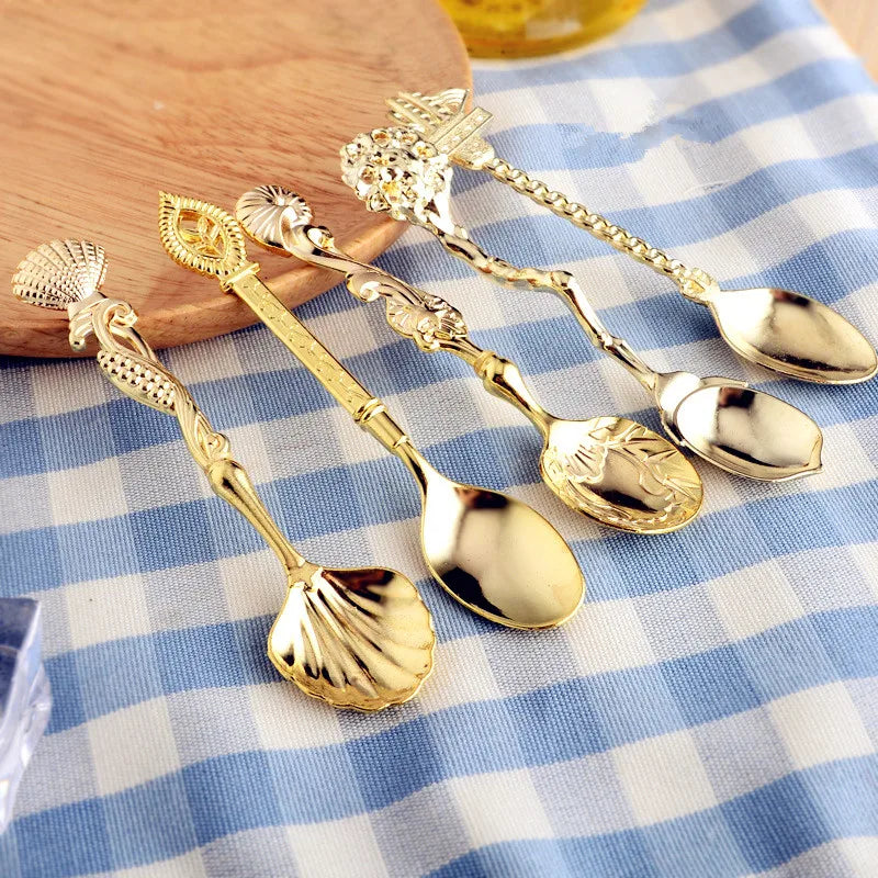 Vintage Carved Coffee Spoon Set, 5-Piece