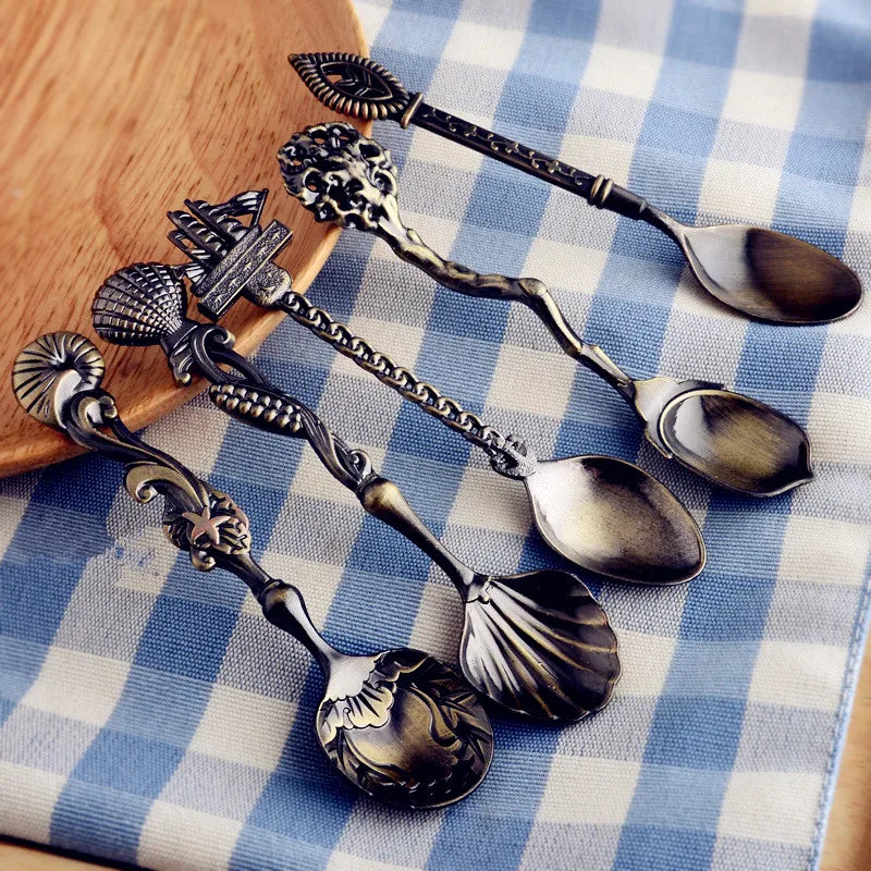 Vintage Carved Coffee Spoon Set, 5-Piece