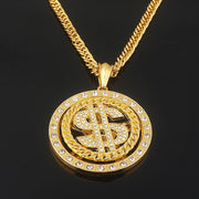 Big Rotatable US Dollar Money Sign Pendant Necklace Men Rapper Hip Hop Punk Long Chain Necklace Women Statement Necklace Gift