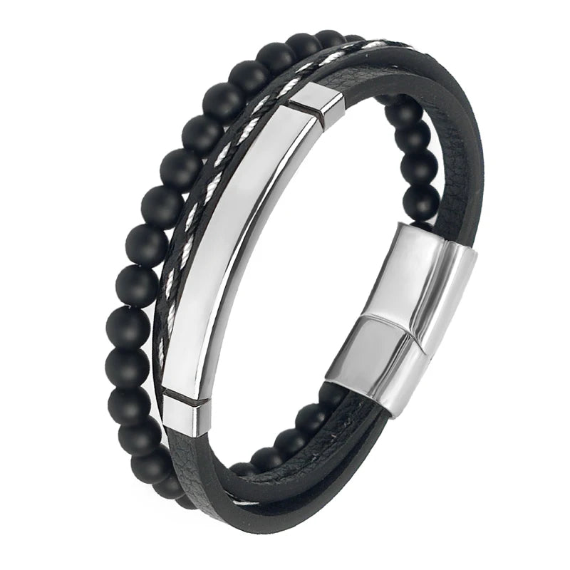 2025 Luxury Charm Stainless Steel Men's Natural Stone Bracelet Bracelet High Quality Magnet Clasp Christmas Gift
