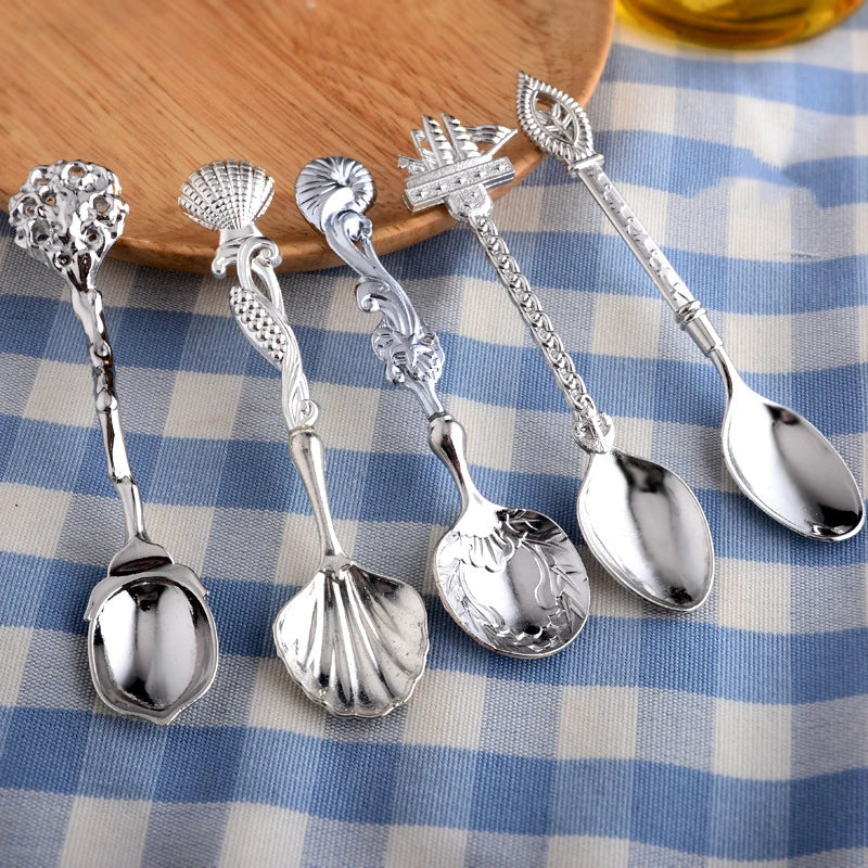Vintage Carved Coffee Spoon Set, 5-Piece