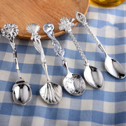 Vintage Carved Coffee Spoon Set, 5-Piece