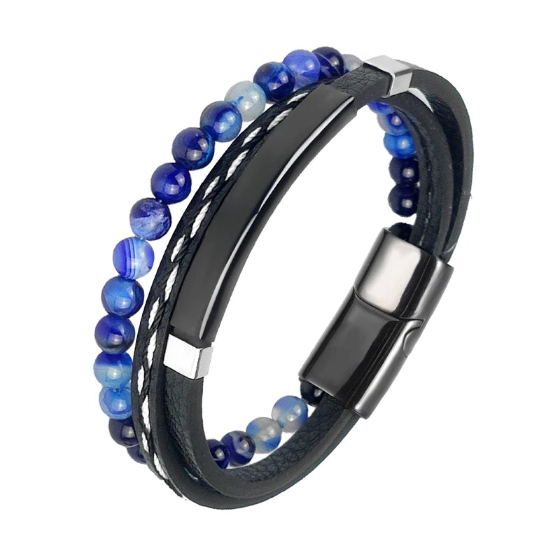 2025 Luxury Charm Stainless Steel Men's Natural Stone Bracelet Bracelet High Quality Magnet Clasp Christmas Gift