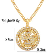 Big Rotatable US Dollar Money Sign Pendant Necklace Men Rapper Hip Hop Punk Long Chain Necklace Women Statement Necklace Gift
