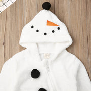 0-3Y Infant White Fleece Jumpsuit Long Sleeve Zipper Open Front Hoode Rompers Christmas Snowman Baby Outfits