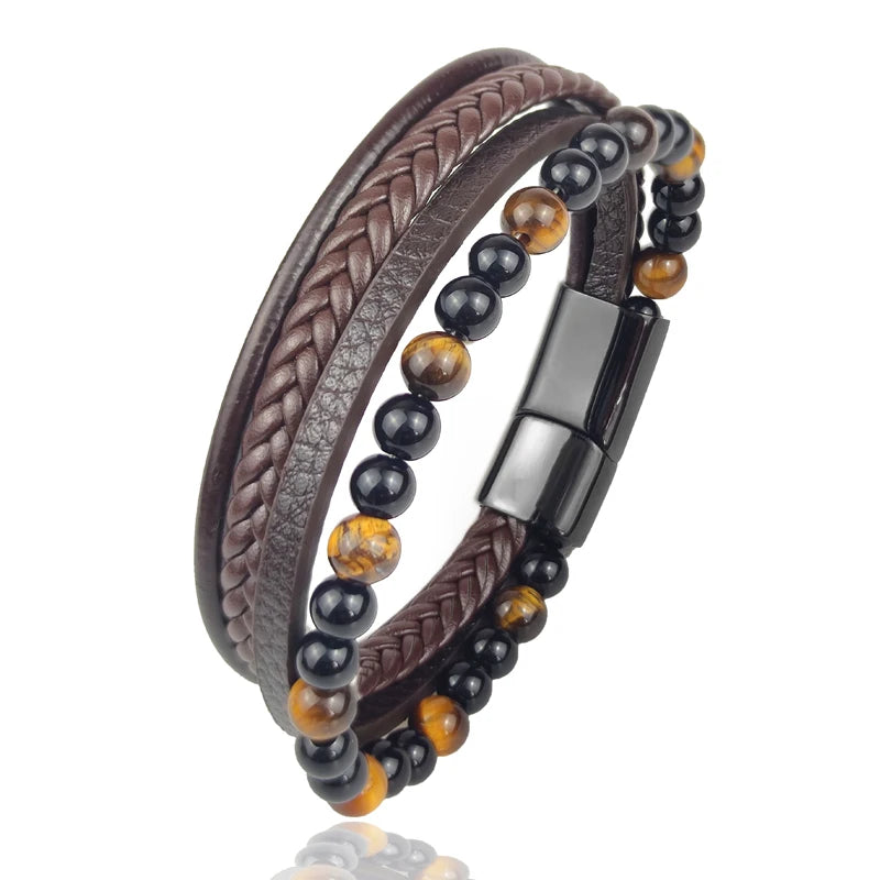 2025 Luxury Charm Stainless Steel Men's Natural Stone Bracelet Bracelet High Quality Magnet Clasp Christmas Gift