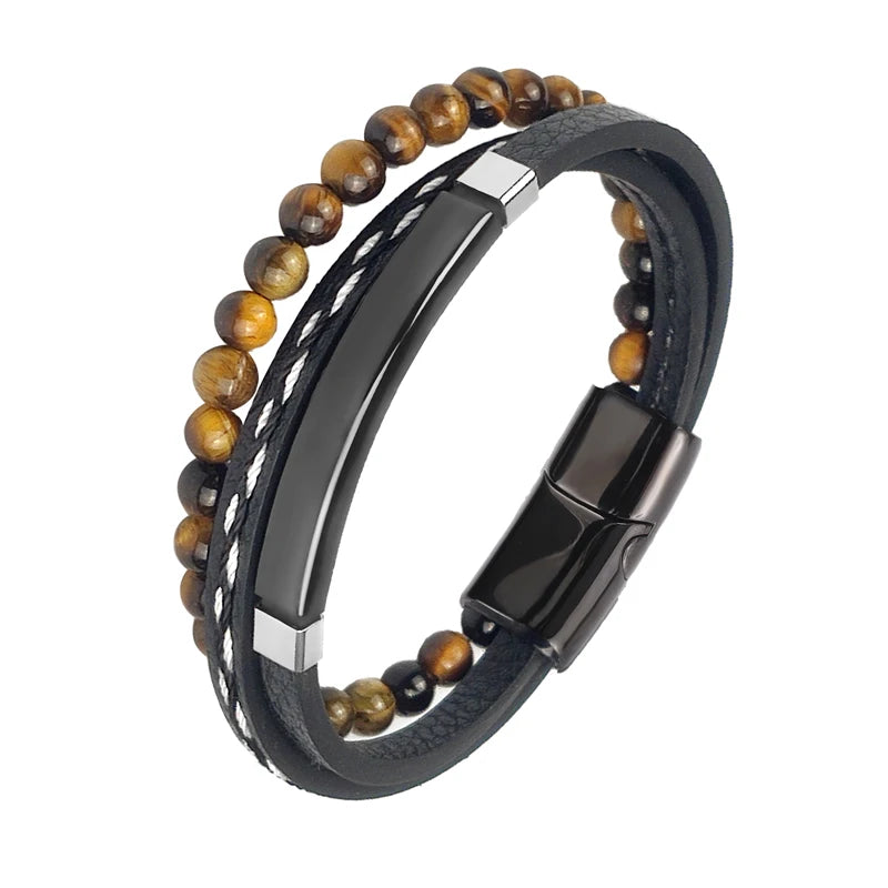 2025 Luxury Charm Stainless Steel Men's Natural Stone Bracelet Bracelet High Quality Magnet Clasp Christmas Gift