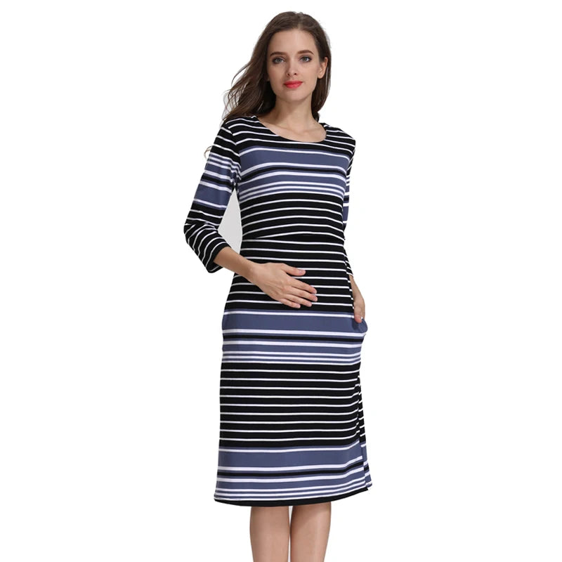 Maternity Nursing Dress Cotton Striped Summer Spring Skirt Pregnancy Dress for Pregnant Woman Dress Breastfeeding Dress