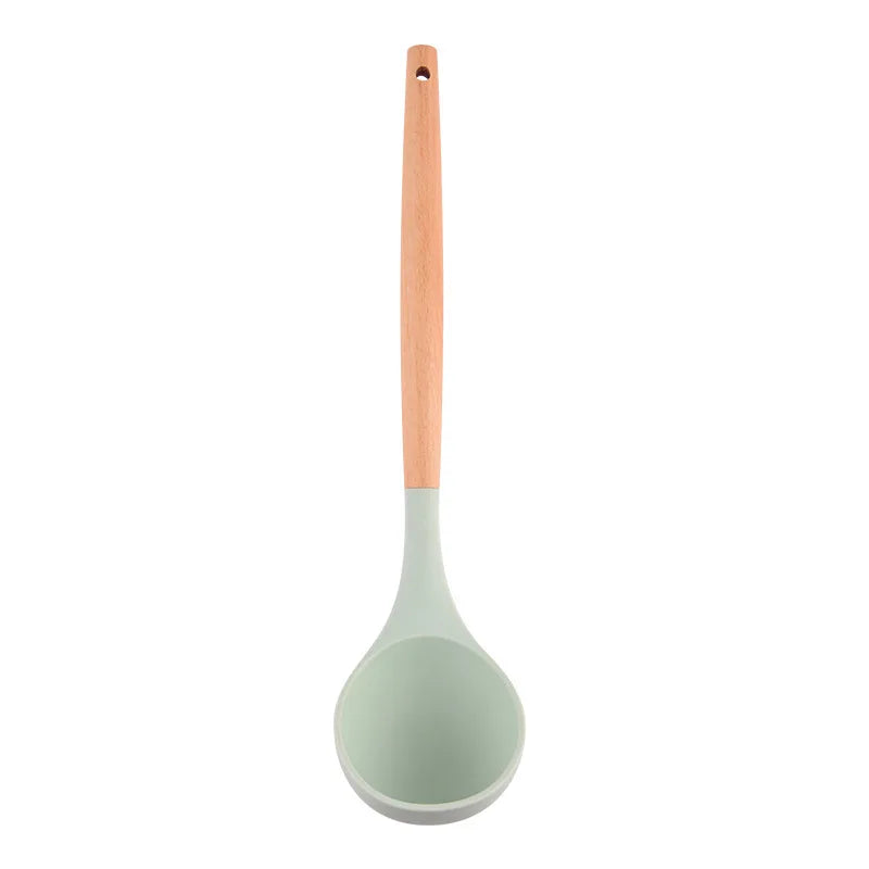 Silicone Soup Ladle Heat Resistant Ladle Spoons With Wood Handle Non-Stick Kitchen Cooking Spoon Serving Scoop For Sauce Soup