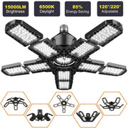 LED Garage Lights with 7/10+1 Adjustable Panels E26/E27 Ceiling Shop Work Lamp 150W 6500K Bulb for Workshop Industrial Lighting