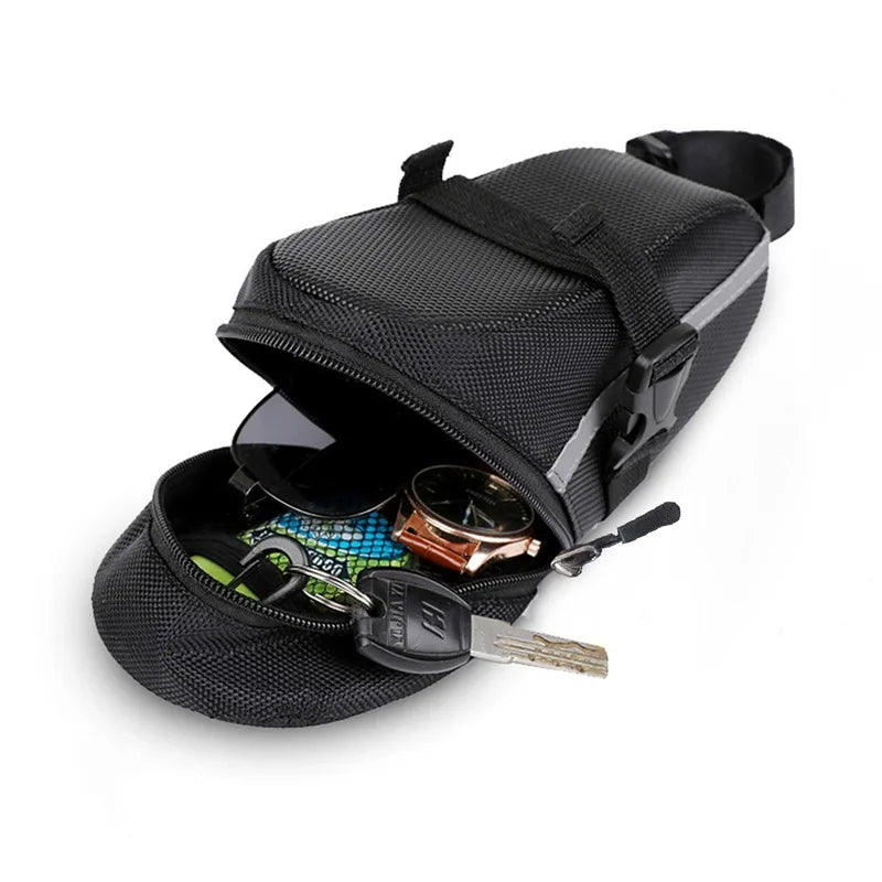 600D Nylon Bicycle Saddle Bag — Black or Red, 1 Piece
