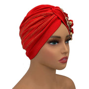 Diamonds Flower Women's Turban Cap African Head Wraps Nigeria Wedding Party Headpiece Female Headwear Twisted Headsarf Hat
