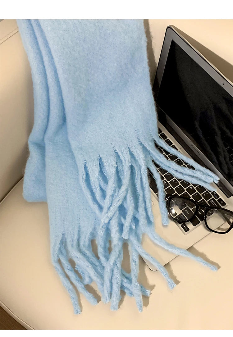 Women's Soft Polyester Tassel Scarf — Long Solid-Color Wrap