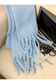 Women's Soft Polyester Tassel Scarf — Long Solid-Color Wrap