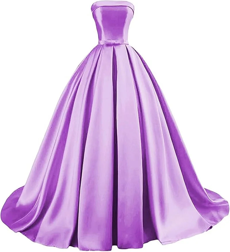 Customized Strapless Satin Prom Dresses robes de soirée Long A-line Formal вечернее платье Evening Party Gowns with Pockets