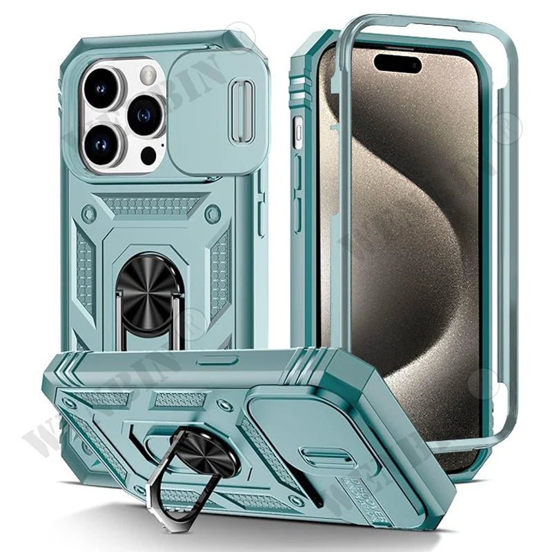 Case For iPhone 16 15 14 13 12 11 Pro Max Plus Mini XR XS X 8 7 Plus 7 8 SE  Heavy Duty with Camera 360 Degree Kickstand Cover