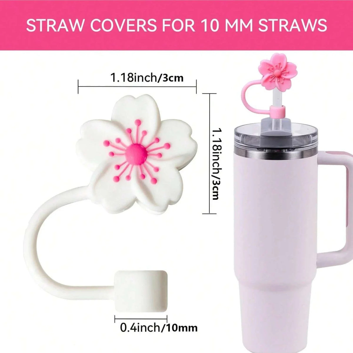 Flower Silicone Straw Covers — 10 mm Fit, Selected Color and Pack