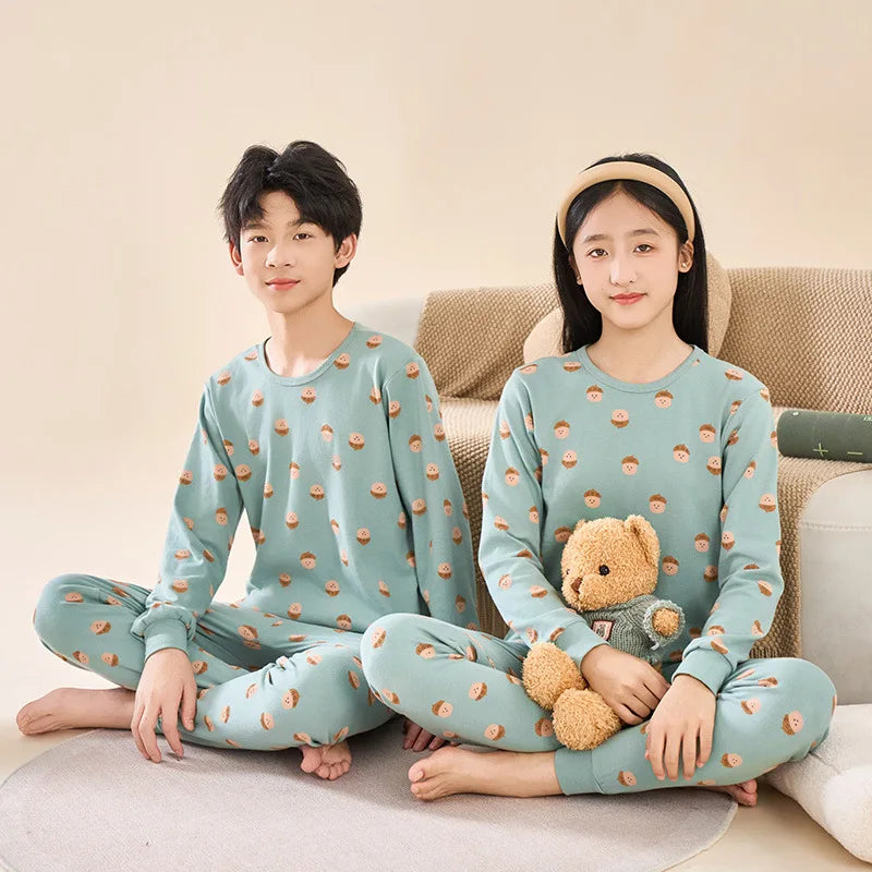 Teens Pajamas Long Sleeves 100% Cotton Pyjamas Big Kids Clothes Sets Children Boys Sleepwear Pajamas For Girls 10 12 14 16 Years
