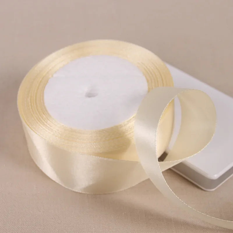 Beige Satin Gift-Wrapping Ribbon — 25 Yards, Selected Width