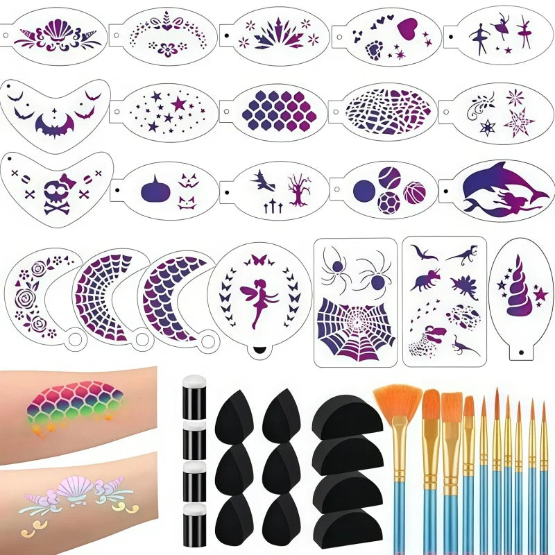 10 Pcs Children Stencils Face Painting Washable Body FaceTattoo Spray Painting DIY Template For Kids 13*13cm Holiday Decorations