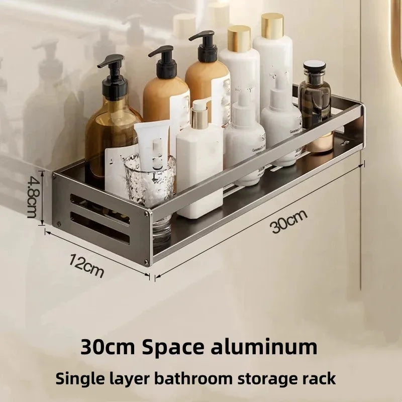 Maximize Your Space: No-Drill Aluminum Corner Shelf for Bathroom | All-in-One Shampoo Organizer & Towel Holder Solution