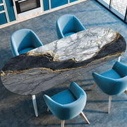 Marble Textured Printed Oval Tablecloth, Marble Style Tablecloth with Elastic Band and Edge Closure, Oval Table Cover