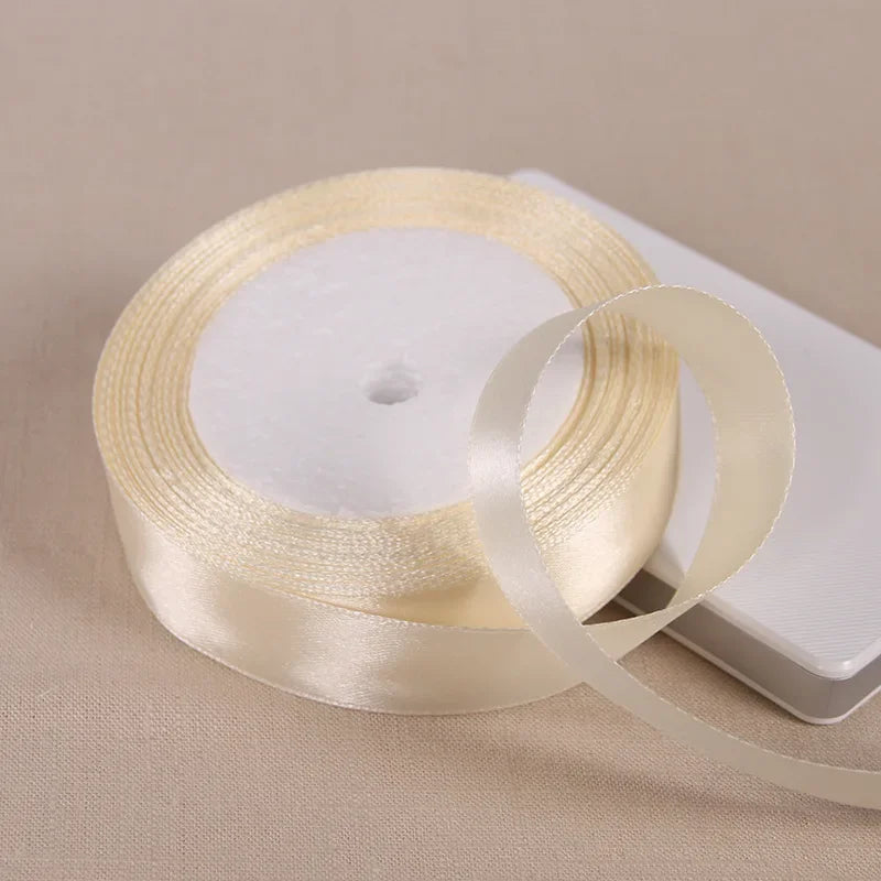 Beige Satin Gift-Wrapping Ribbon — 25 Yards, Selected Width