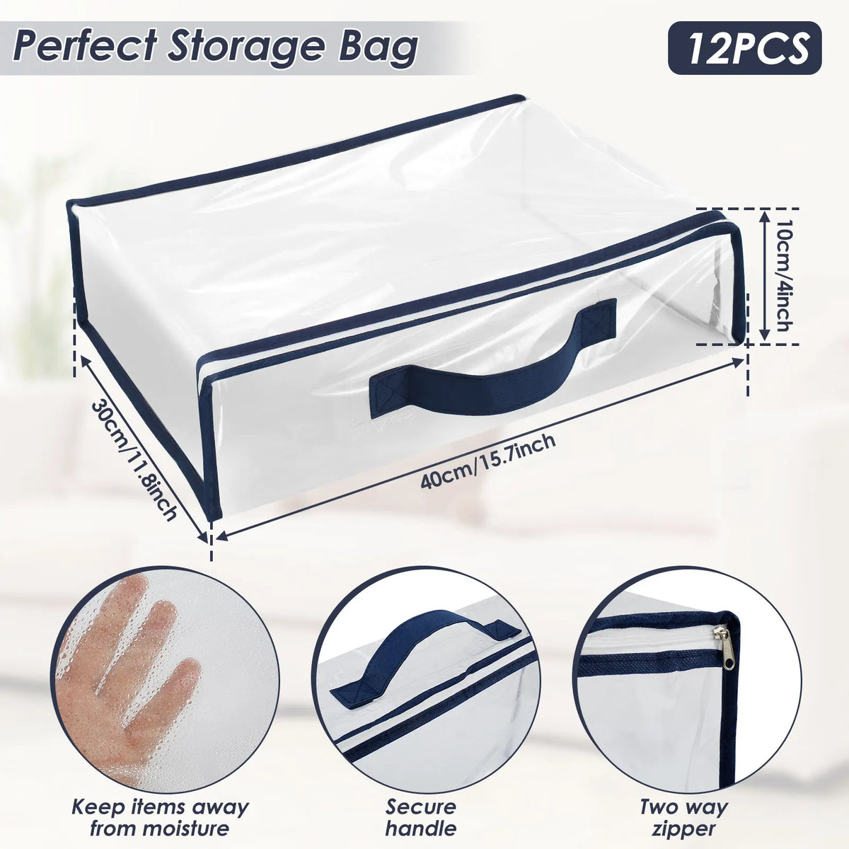 6/12Pcs Bed Sheet Storage Bags PVC Waterproof Clothes Blankets Packing Box Waterproof Dustproof Clear Zippered Pillow Bedding