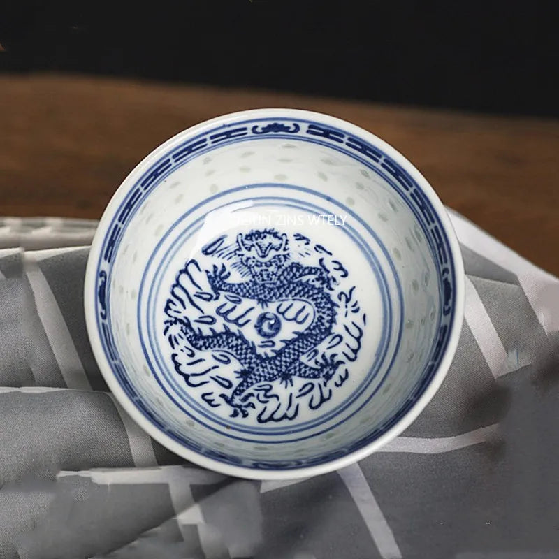4--10 Inch Ceramic Bowls Jingdezhen Blue and White Porcelain Ramen Bowls Home Exquisite Salad Bowls Kitchen Ceramic Tableware