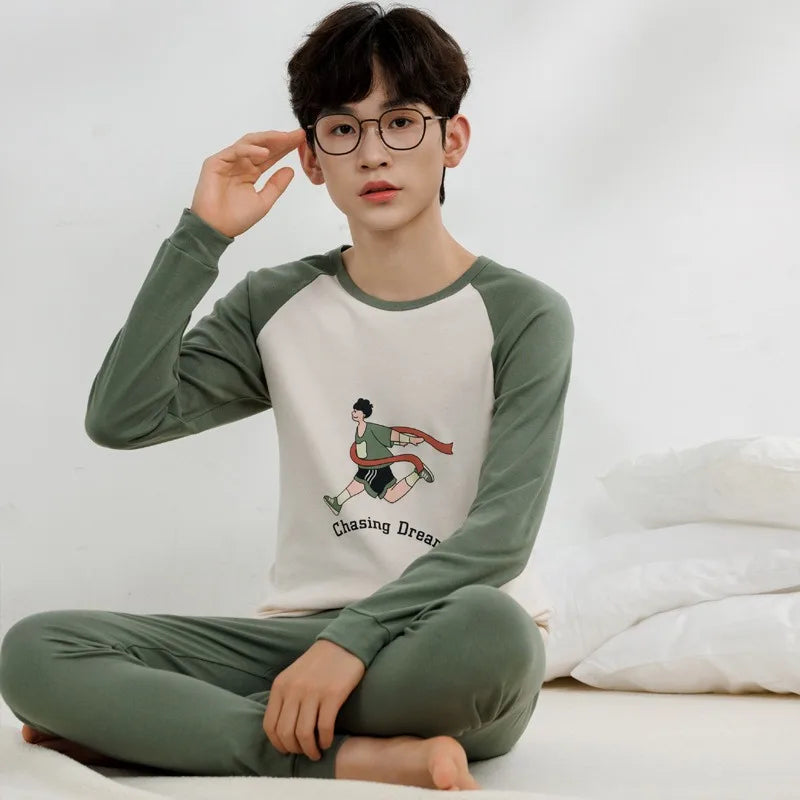 Teens Pajamas Long Sleeves 100% Cotton Pyjamas Big Kids Clothes Sets Children Boys Sleepwear Pajamas For Girls 10 12 14 16 Years