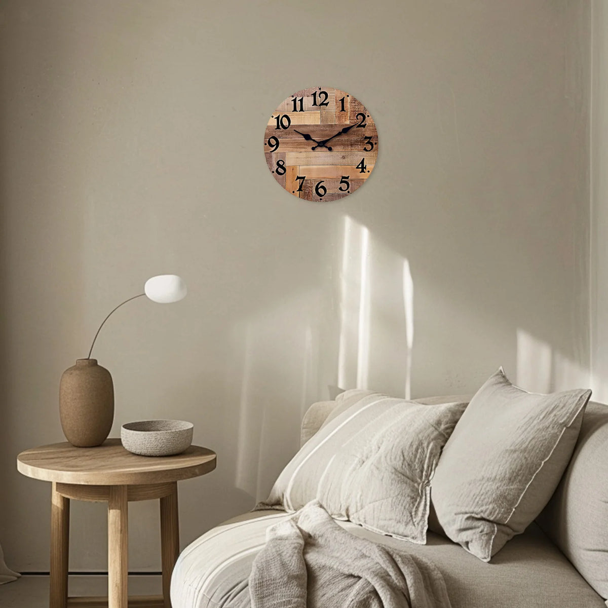Wood-Look Quartz Wall Clock — 10–16 Inches, Battery Not Included
