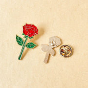 Red Rose Metal Brooch — Small, Large or 2-Piece Pair