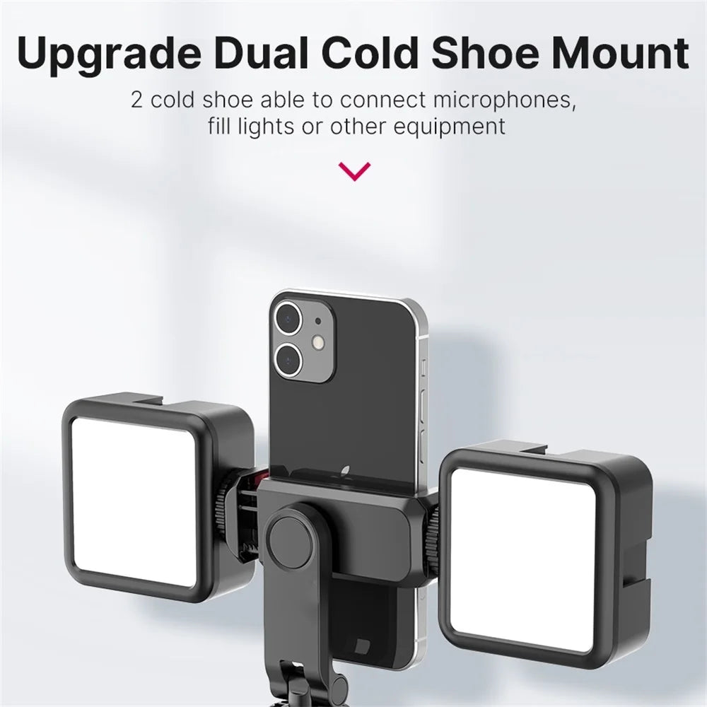 ST-06S Dual Head Phone Holder Horizontal and Vertical Phone Holder DSLR Camera Monitor Holder for Smartphone Vlogging
