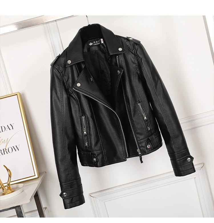 New Pink/beige/black Women's Clothing Short Motorcycle PU Leather Jacket Korean Version of the Spring and Autumn Jacket Coats
