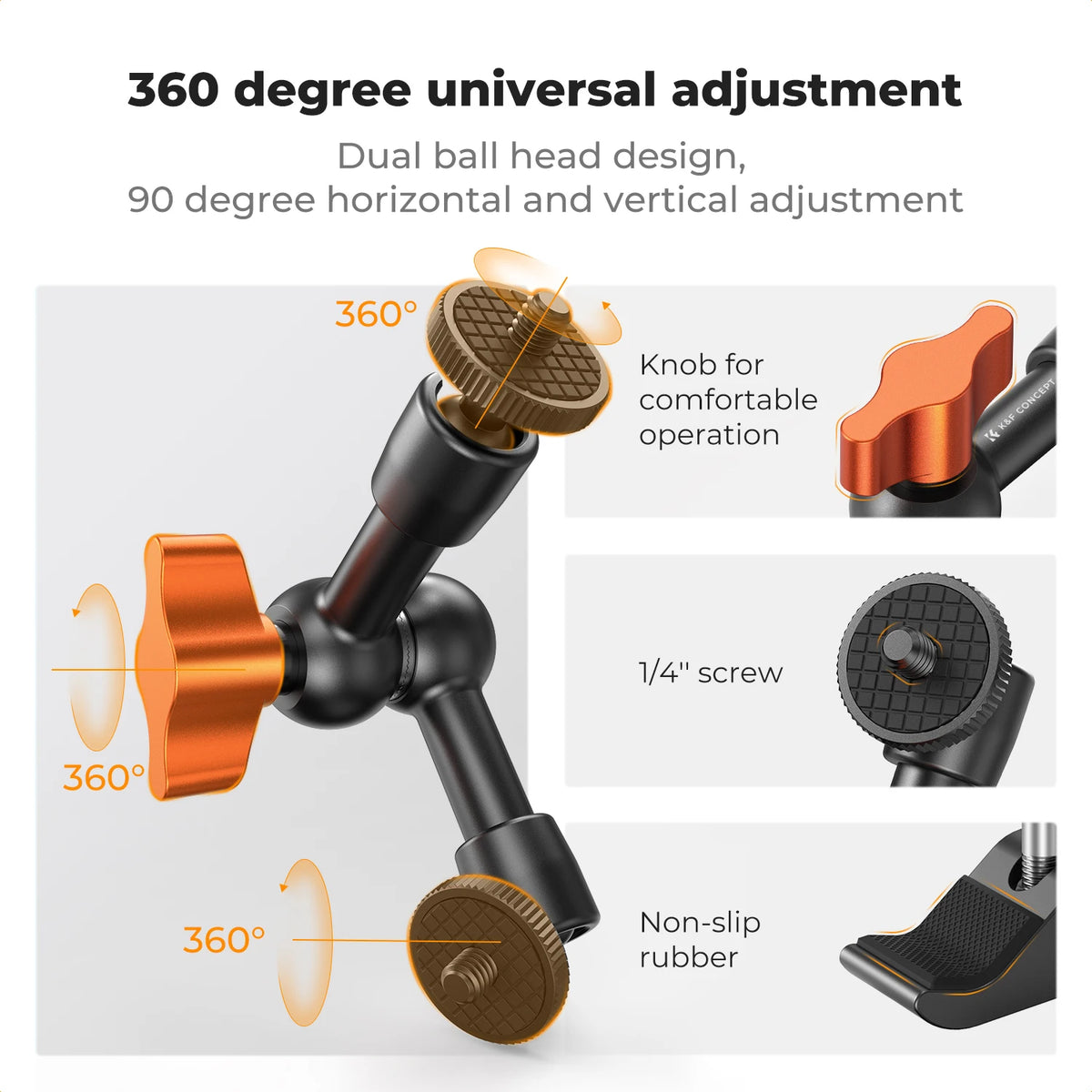 K&F CONCEPT Magic Arm Super Clamp Kit with 1/4" & 3/8" Thread Screw Articulating Friction Arm Cold Shoe Clamp Mount for Monitor