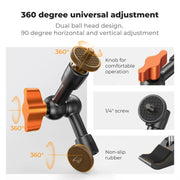 K&F CONCEPT Magic Arm Super Clamp Kit with 1/4" & 3/8" Thread Screw Articulating Friction Arm Cold Shoe Clamp Mount for Monitor