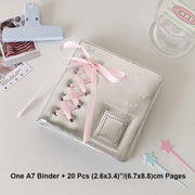 Silver PU Photocard Binder with Pink Ribbon — Selected Size and Page Pack