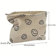 Corduroy Smile-Print Zipper Toiletry Pouch — 1 Piece