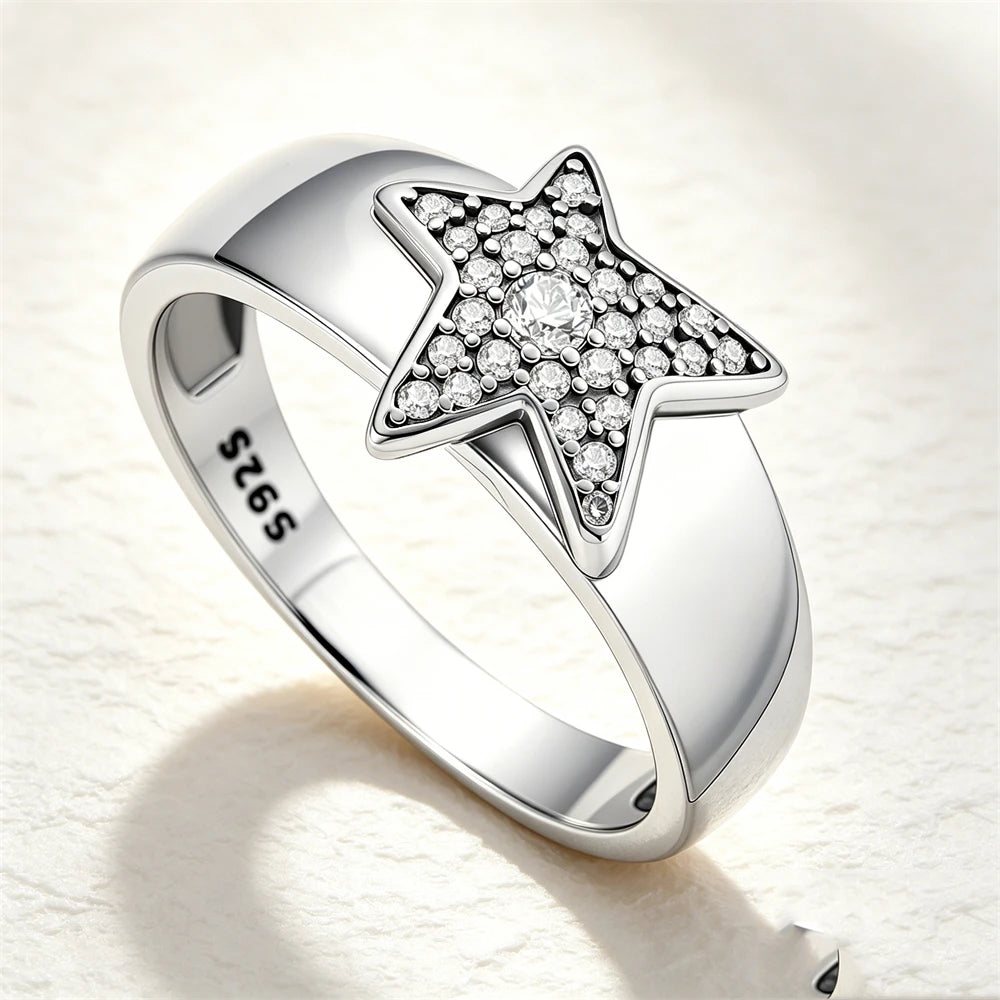 2026 New 925 Silver Sun Star Moon Bow Ring, Size 6 7 8 9, Suitable for European Women's Original Charm High Jewelry Gifts